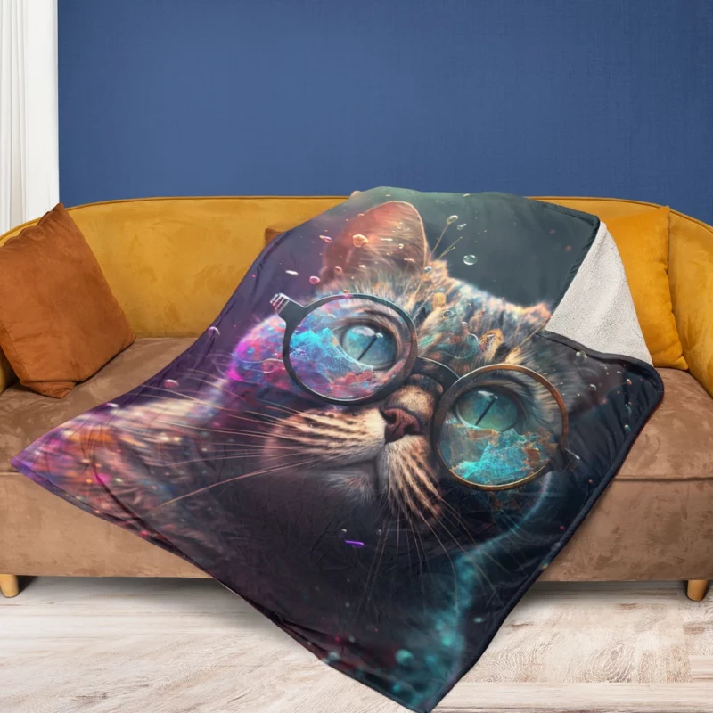 Rainbow Glasses Cat Fleece Blanket 1