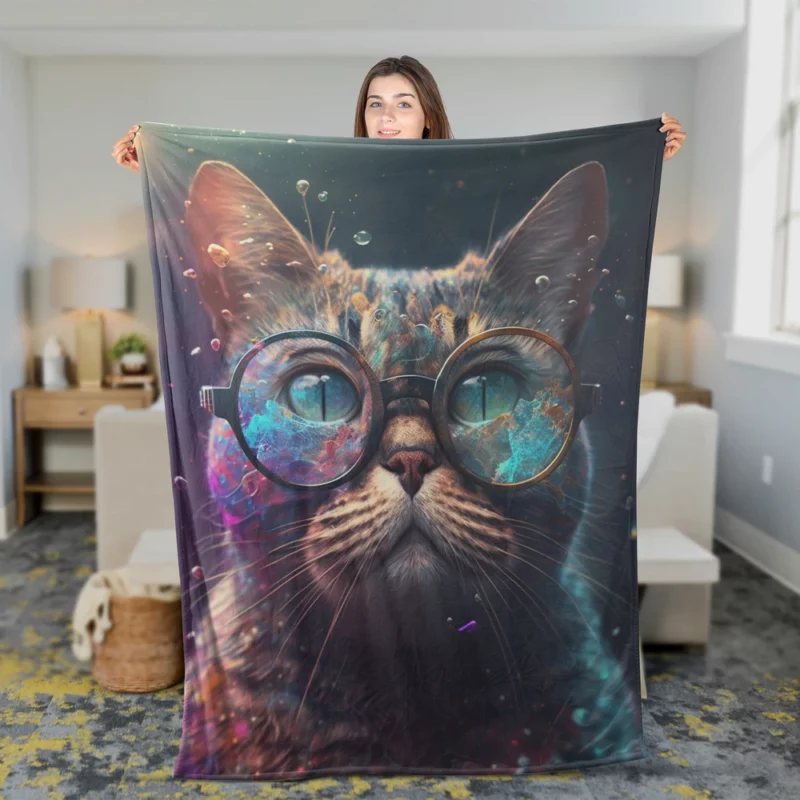 Rainbow Glasses Cat Fleece Blanket 2