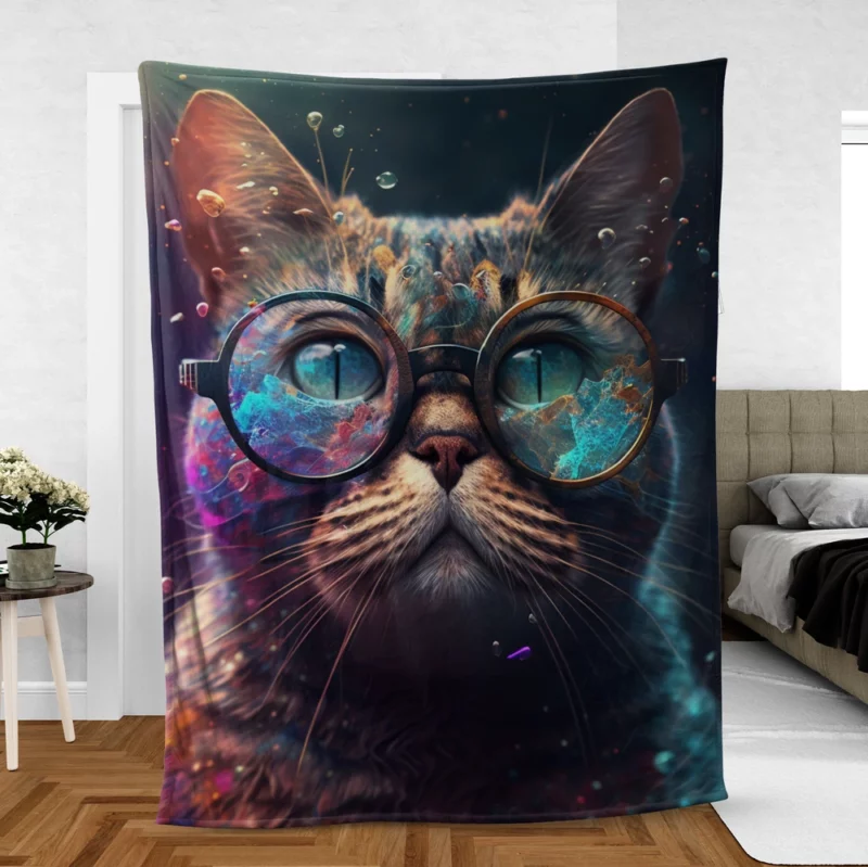 Rainbow Glasses Cat Fleece Blanket