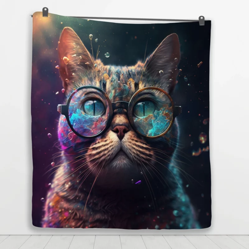 Rainbow Glasses Cat Quilt Blanket 1