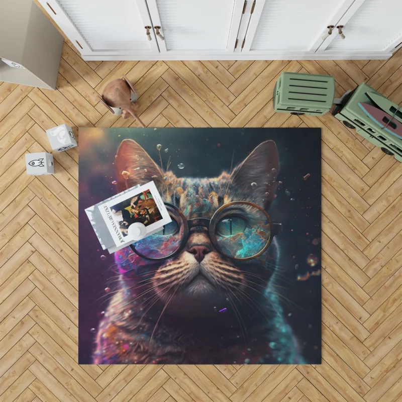 Rainbow Glasses Cat Rug