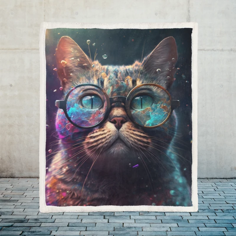 Rainbow Glasses Cat Sherpa Fleece Blanket