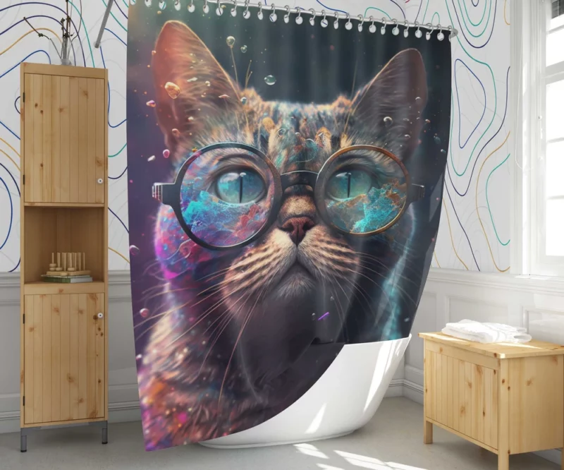 Rainbow Glasses Cat Shower Curtain 1