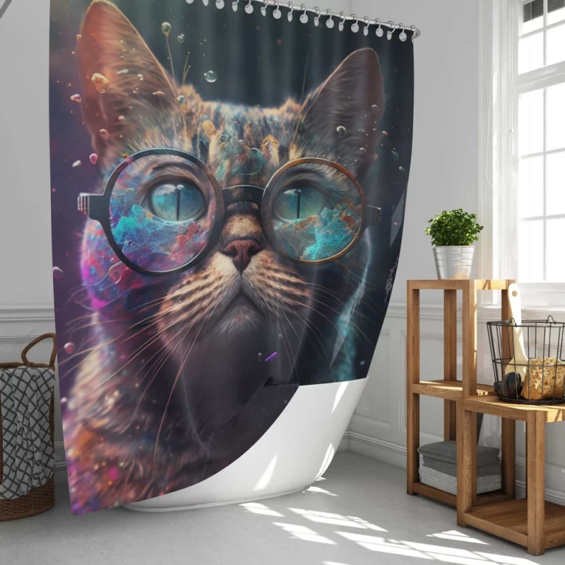 Rainbow Glasses Cat Shower Curtain