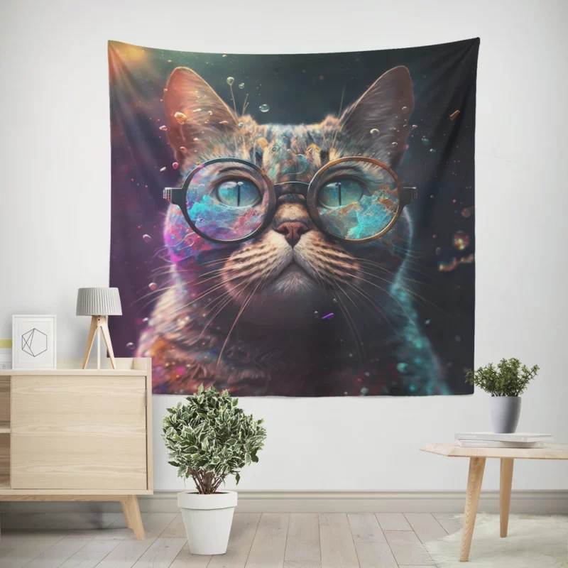 Rainbow Glasses Cat Wall Tapestry