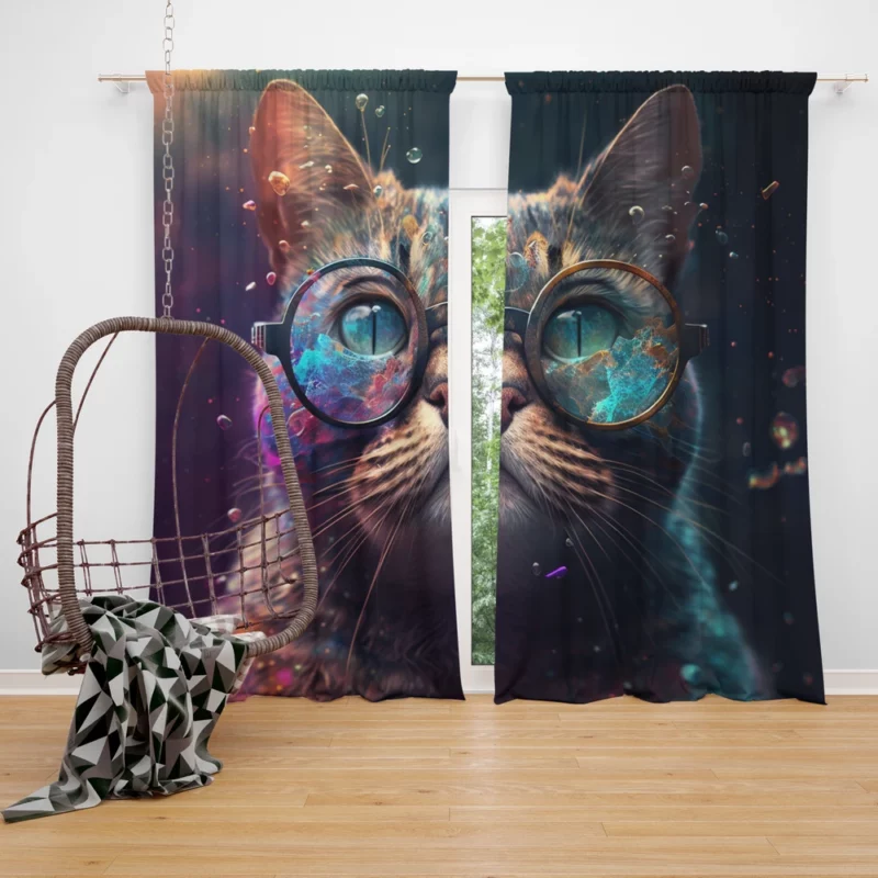 Rainbow Glasses Cat Window Curtain