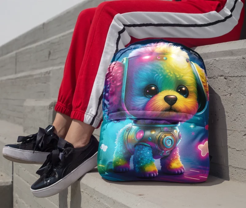 Rainbow Headphones Dog Print Backpack 1