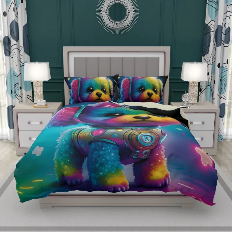 Rainbow Headphones Dog Print Bedding Set 1