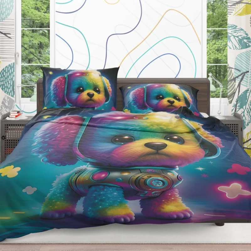 Rainbow Headphones Dog Print Bedding Set