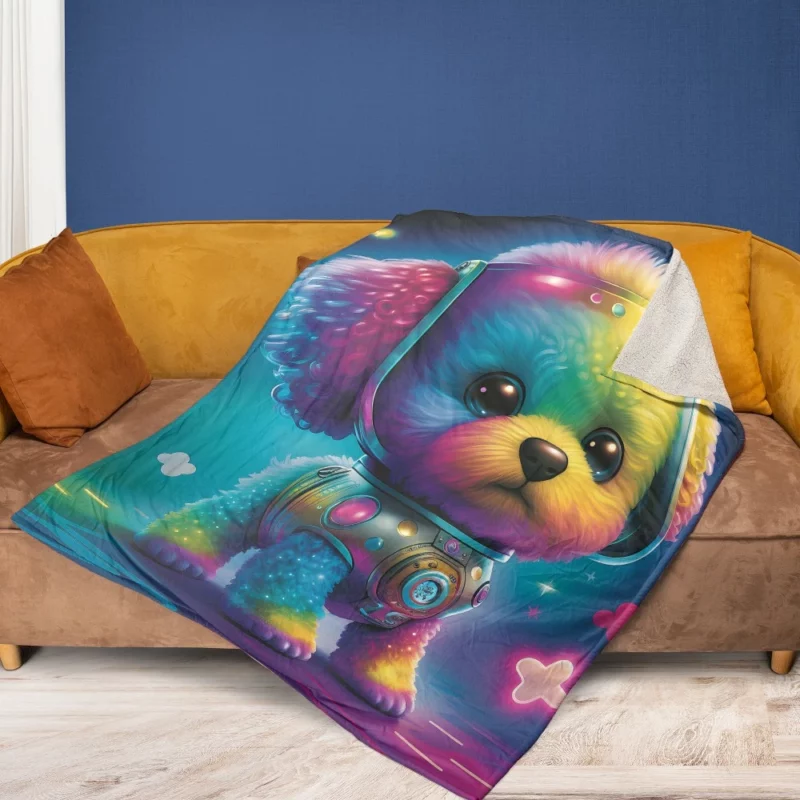 Rainbow Headphones Dog Print Fleece Blanket 1