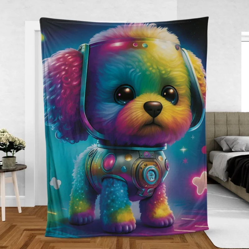 Rainbow Headphones Dog Print Fleece Blanket