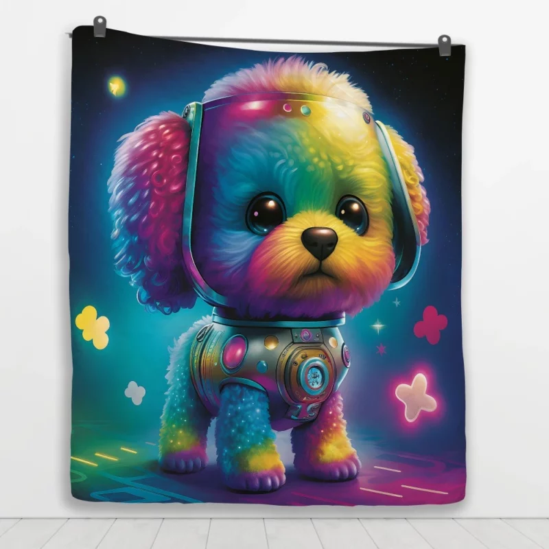 Rainbow Headphones Dog Print Quilt Blanket 1