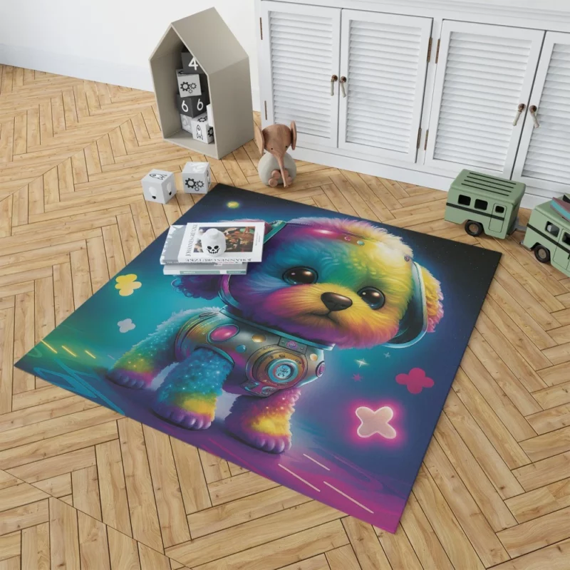 Rainbow Headphones Dog Print Rug 1