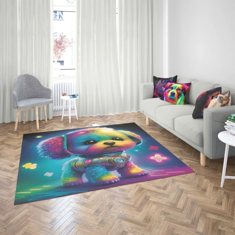 Rainbow Headphones Dog Print Rug 2