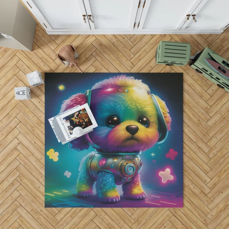 Rainbow Headphones Dog Print Rug