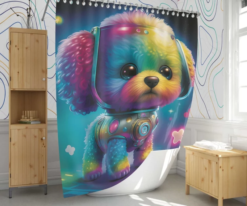 Rainbow Headphones Dog Print Shower Curtain 1