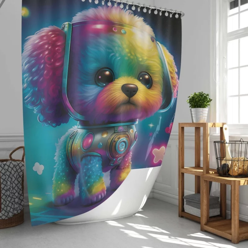 Rainbow Headphones Dog Print Shower Curtain