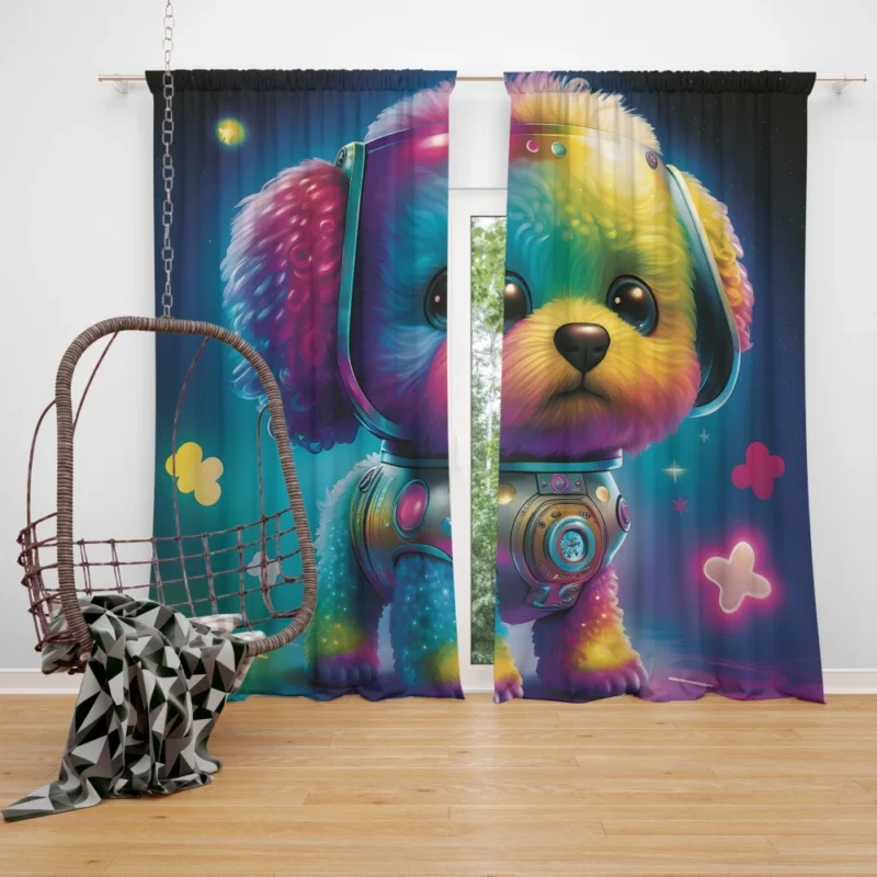Rainbow Headphones Dog Print Window Curtain