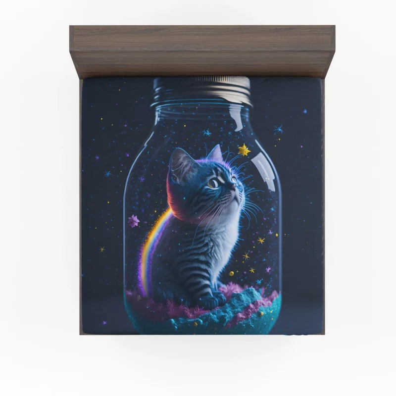 Rainbow Jar Cat Fitted Sheet