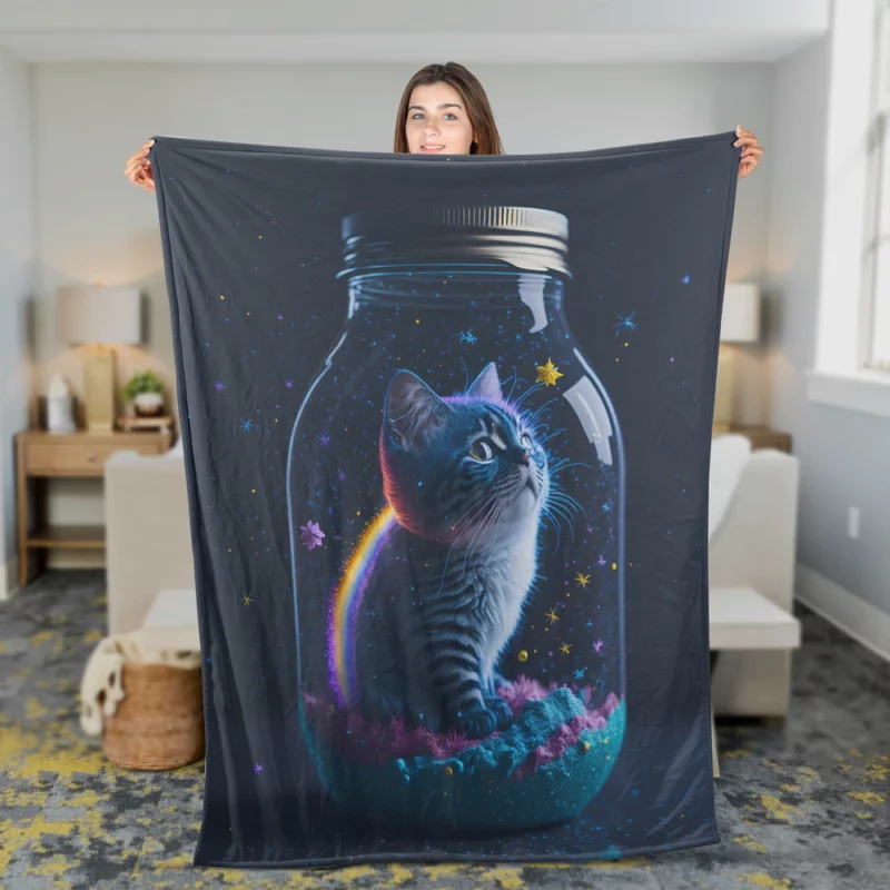 Rainbow Jar Cat Fleece Blanket 2