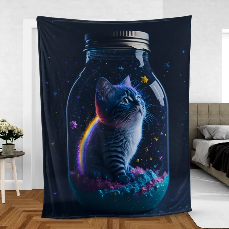 Rainbow Jar Cat Fleece Blanket