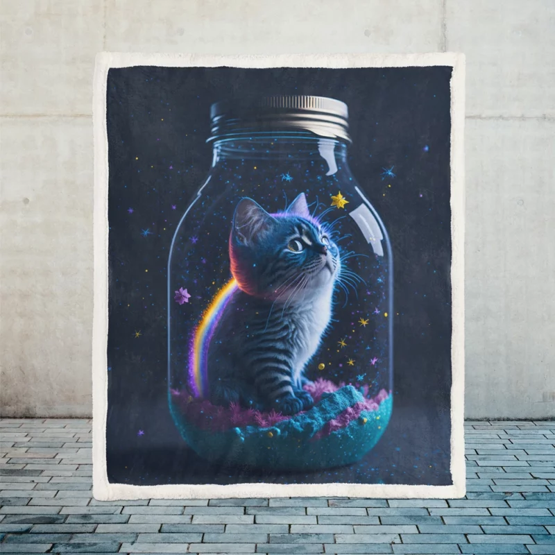 Rainbow Jar Cat Sherpa Fleece Blanket