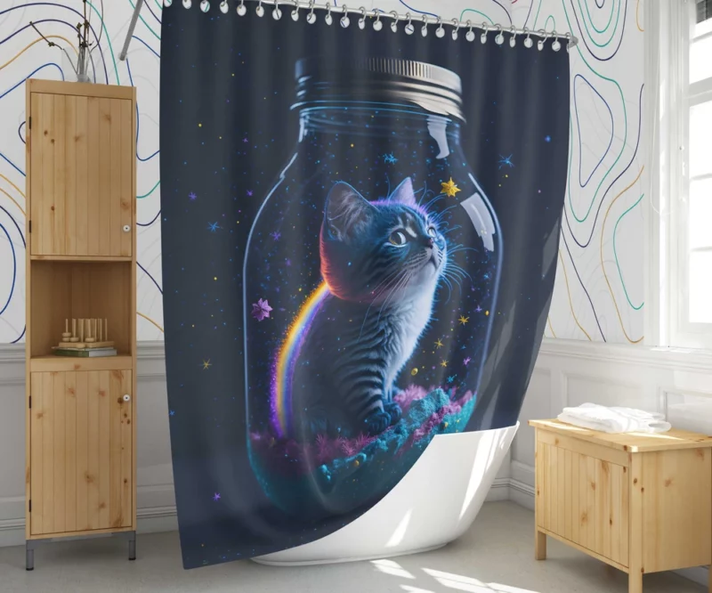 Rainbow Jar Cat Shower Curtain 1