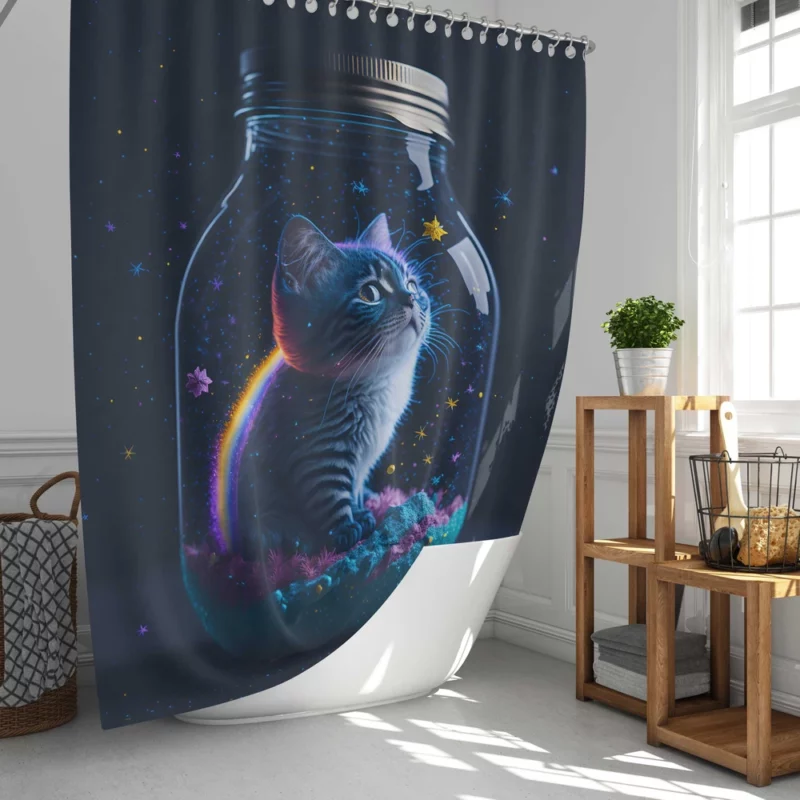 Rainbow Jar Cat Shower Curtain