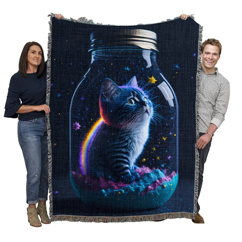 Rainbow Jar Cat Woven Blanket