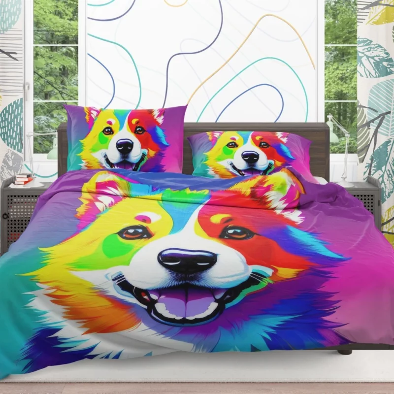 Rainbow Realistic Corgi Figurine Bedding Set