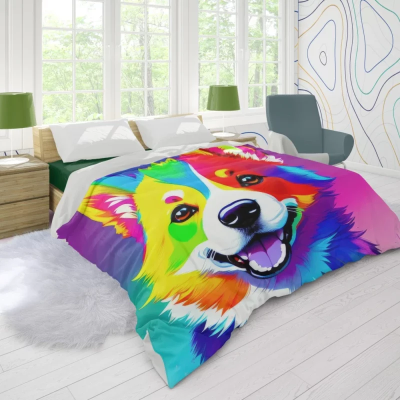 Rainbow Realistic Corgi Figurine Duvet Cover