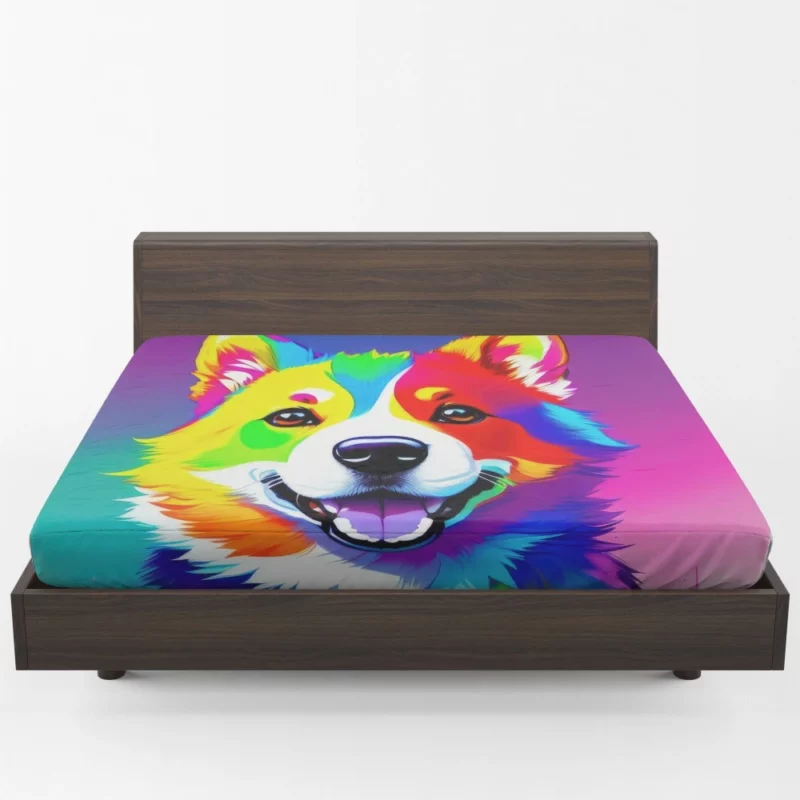 Rainbow Realistic Corgi Figurine Fitted Sheet 1