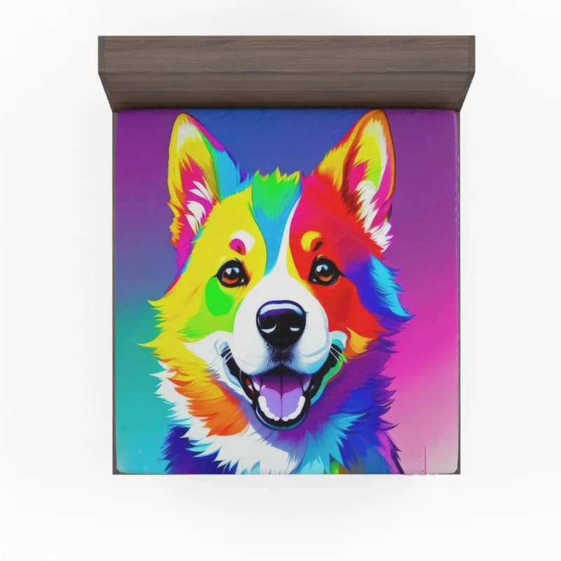 Rainbow Realistic Corgi Figurine Fitted Sheet