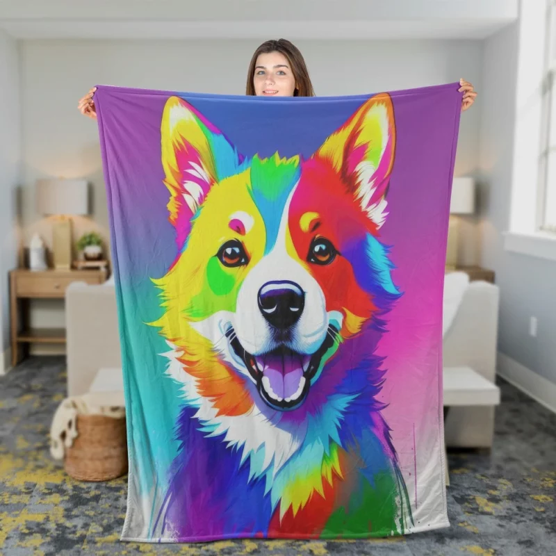 Rainbow Realistic Corgi Figurine Fleece Blanket 2