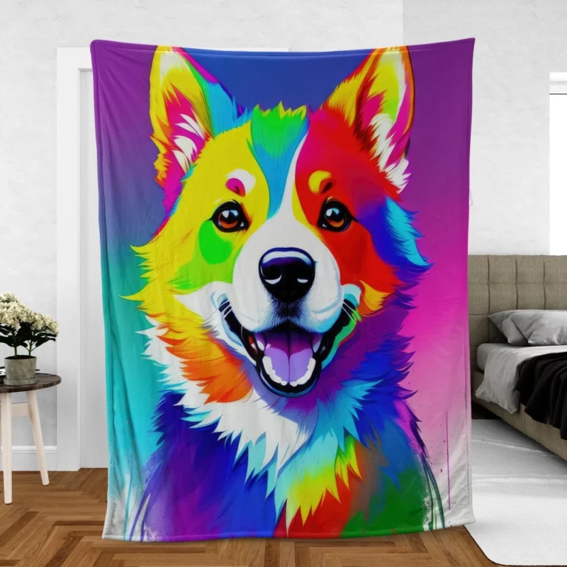 Rainbow Realistic Corgi Figurine Fleece Blanket