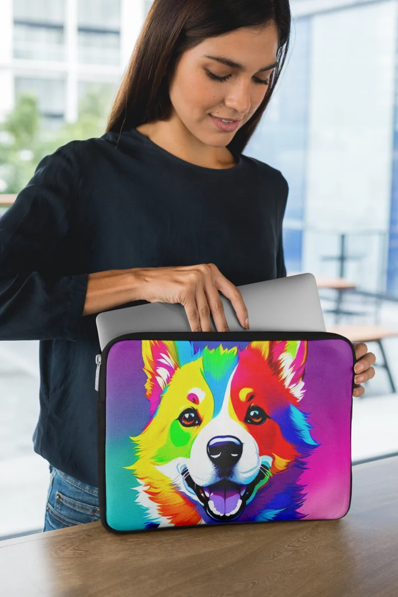 Rainbow Realistic Corgi Figurine Laptop Sleeve 1