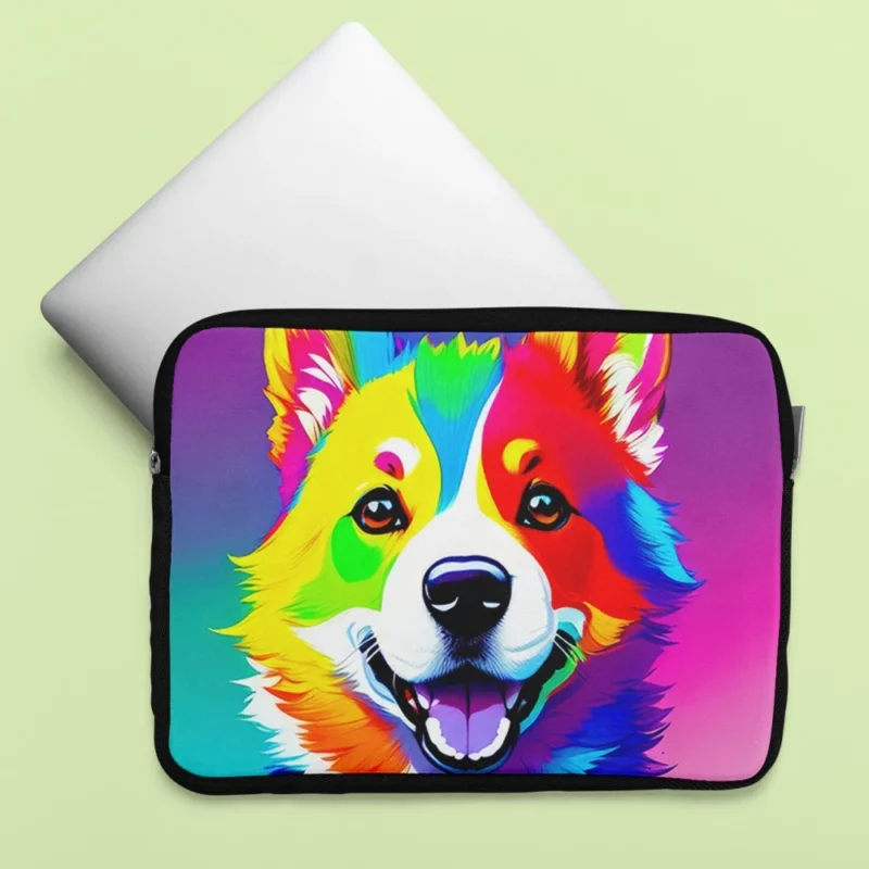 Rainbow Realistic Corgi Figurine Laptop Sleeve