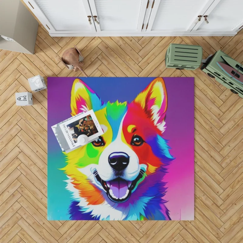 Rainbow Realistic Corgi Figurine Rug