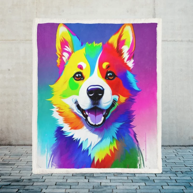 Rainbow Realistic Corgi Figurine Sherpa Fleece Blanket