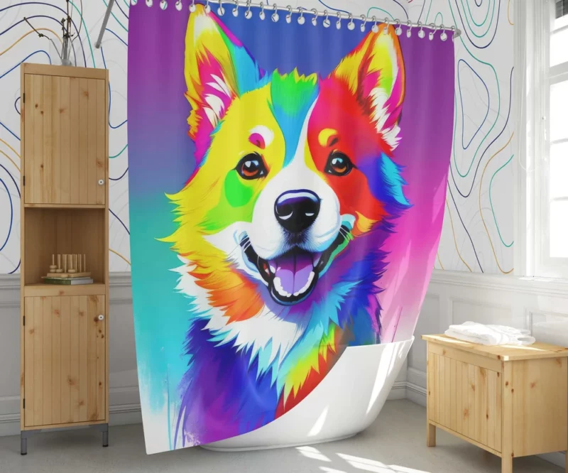 Rainbow Realistic Corgi Figurine Shower Curtain 1