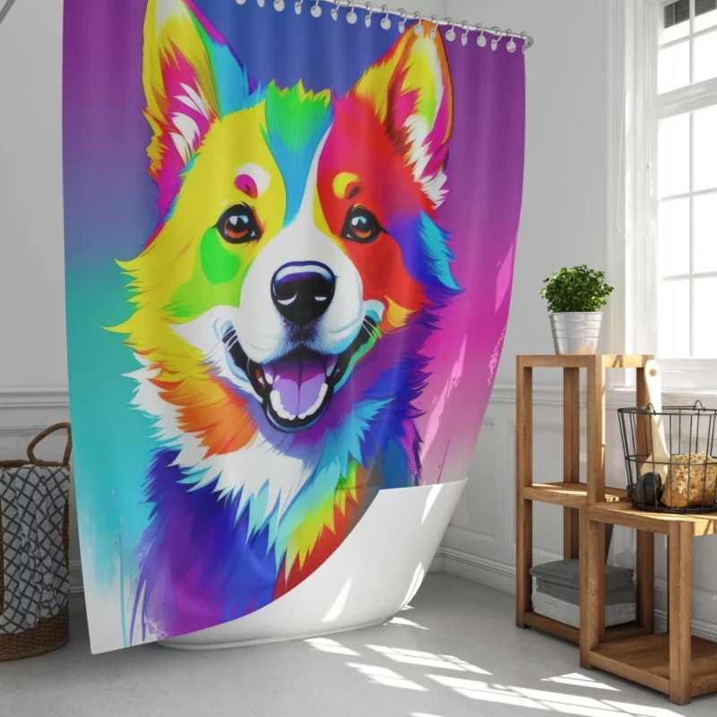 Rainbow Realistic Corgi Figurine Shower Curtain