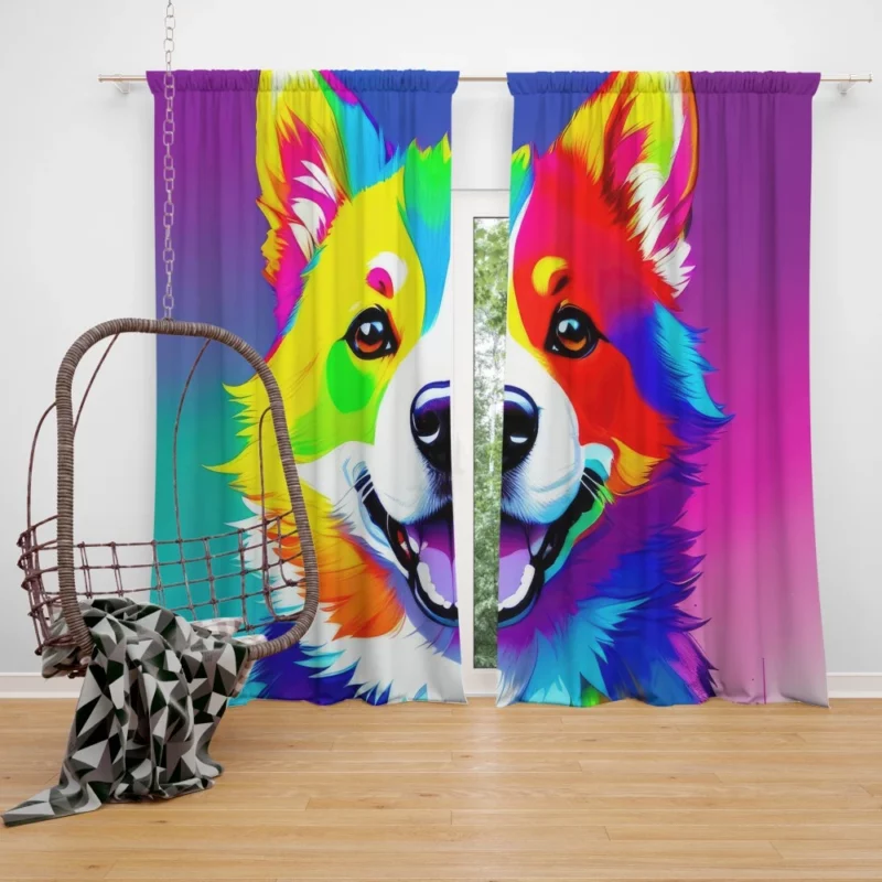 Rainbow Realistic Corgi Figurine Window Curtain