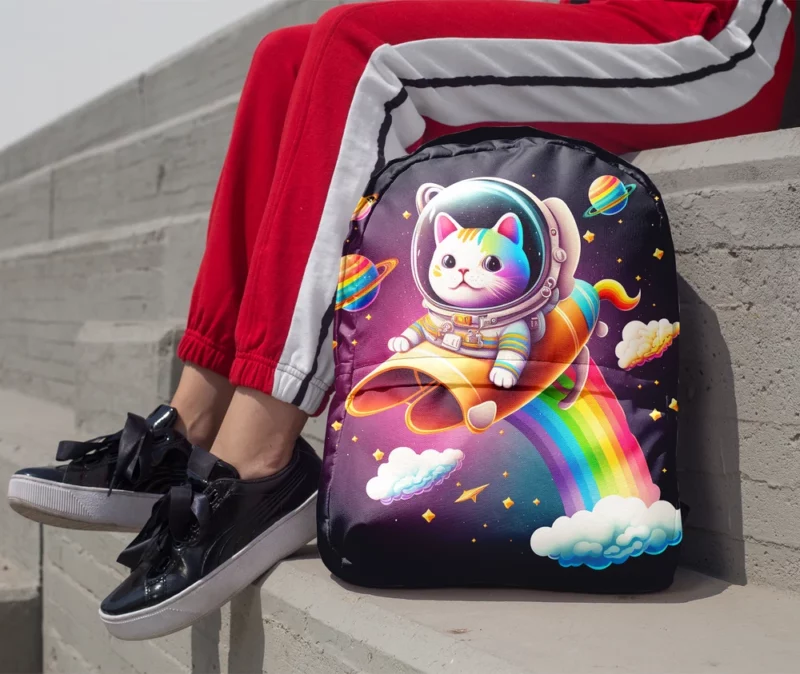 Rainbow Rocket Cartoon Cat Backpack 1