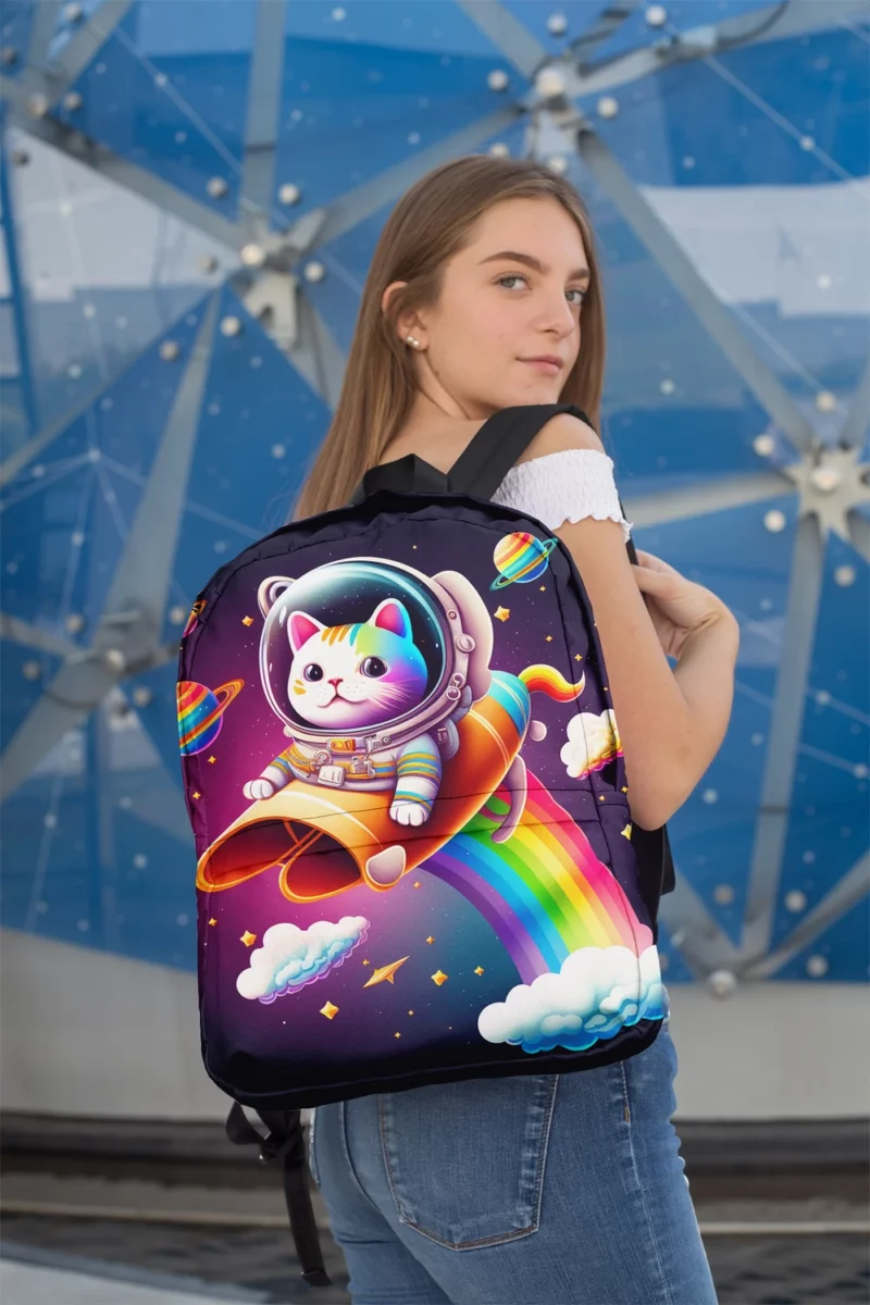 Rainbow Rocket Cartoon Cat Backpack 2