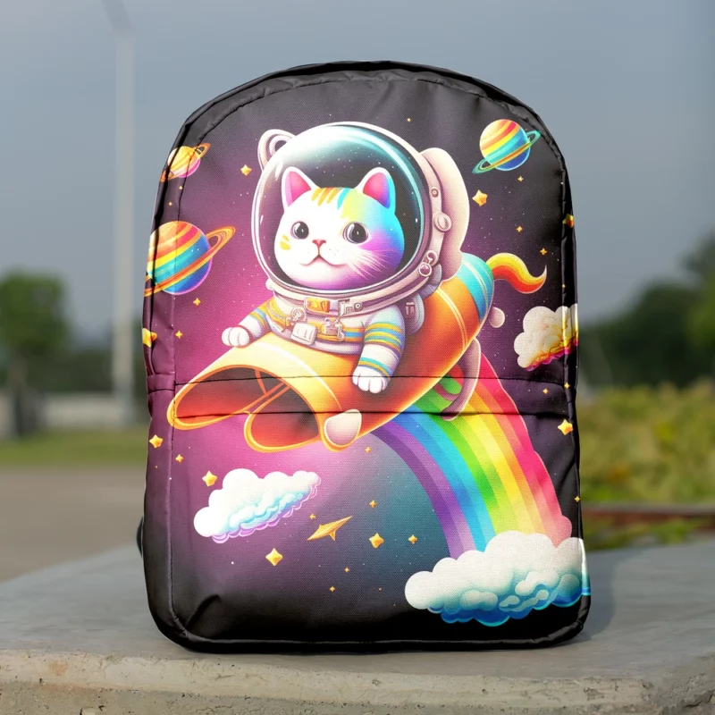 Rainbow Rocket Cartoon Cat Backpack