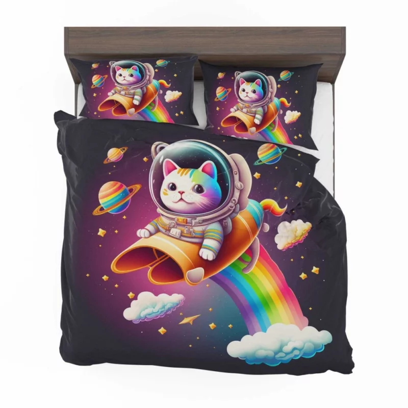 Rainbow Rocket Cartoon Cat Bedding Set 2