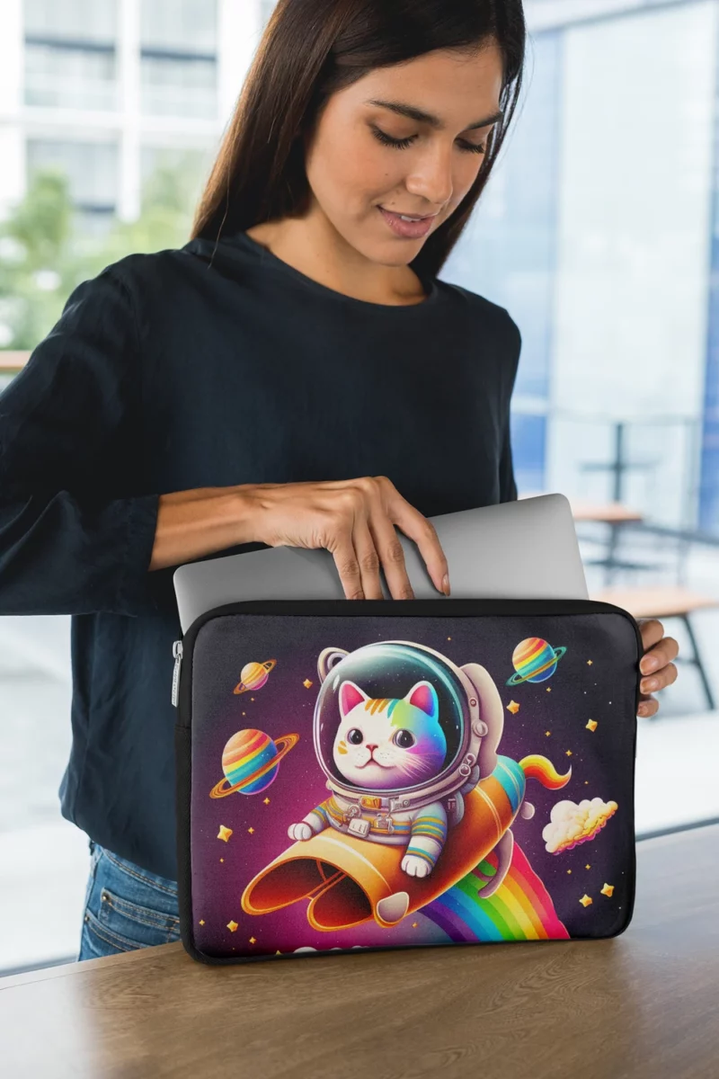 Rainbow Rocket Cartoon Cat Laptop Sleeve 1