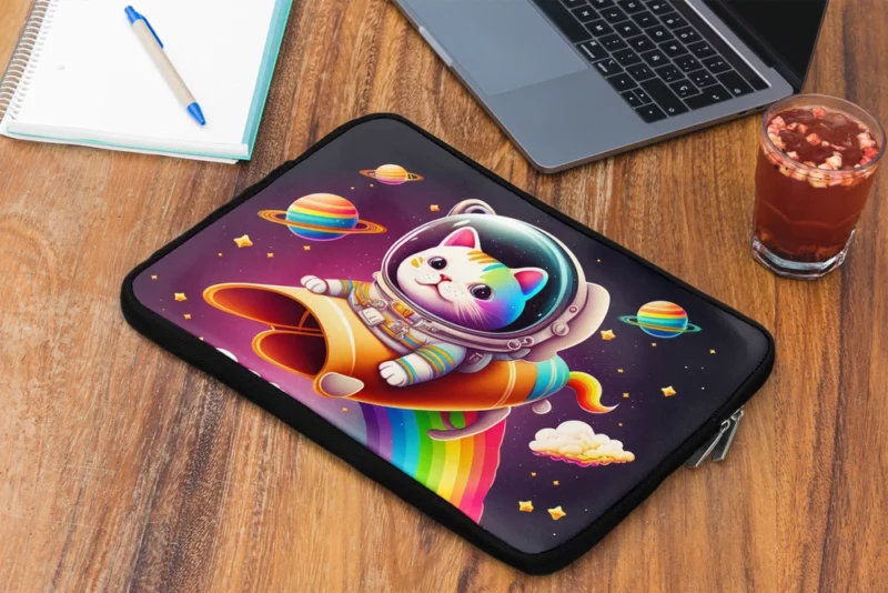 Rainbow Rocket Cartoon Cat Laptop Sleeve 2