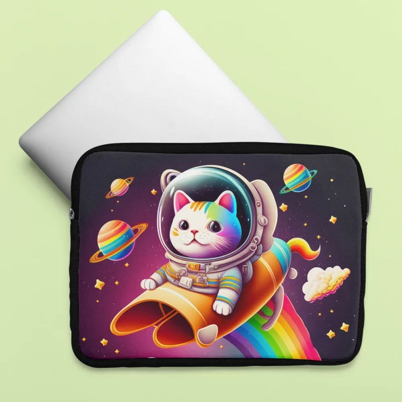 Rainbow Rocket Cartoon Cat Laptop Sleeve