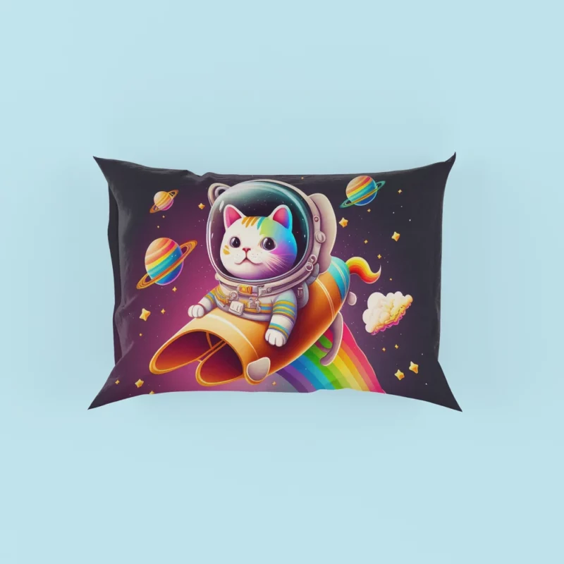 Rainbow Rocket Cartoon Cat Pillow Cases